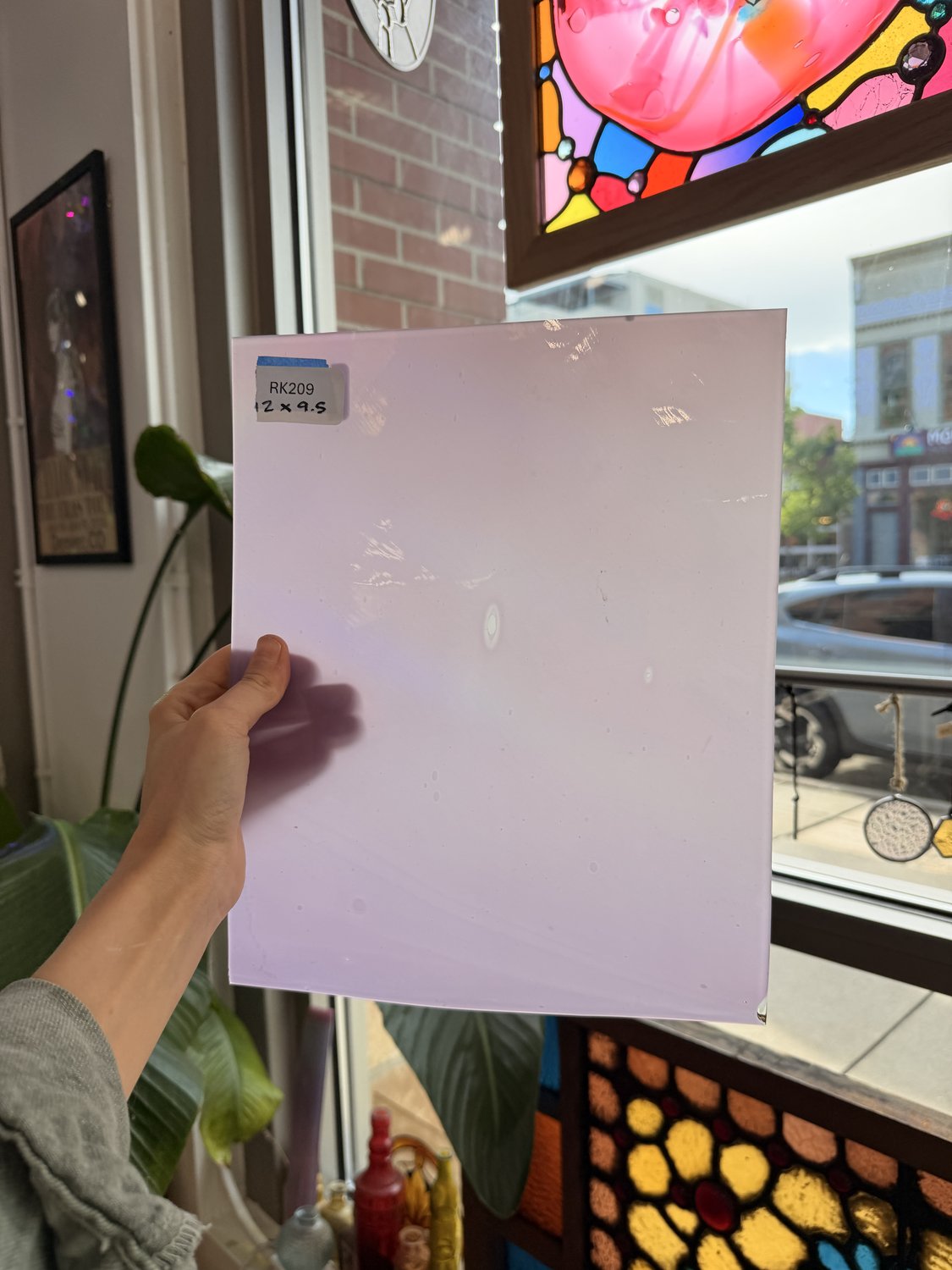 Lilac Baby Pink Opal on Clear Lamberts Flash Glass Sheet Glass Lamberts Glass