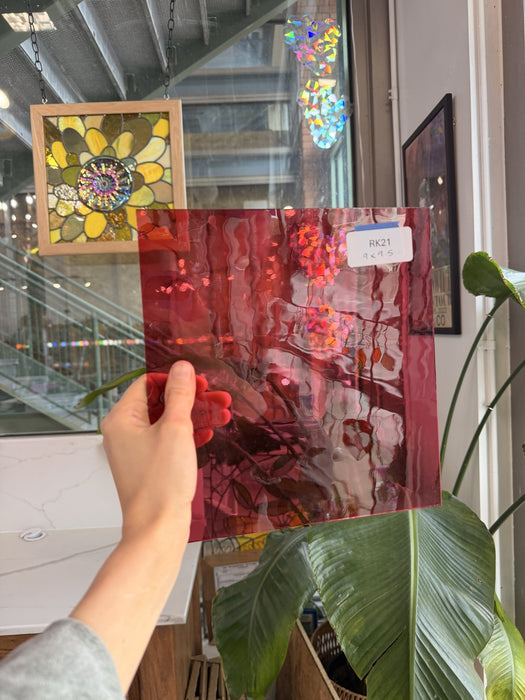 Hot Gold Pink on Clear Lamberts Flash Glass 1042 Sheet Glass Lamberts Glass 9x9.5in (LA-34008109)