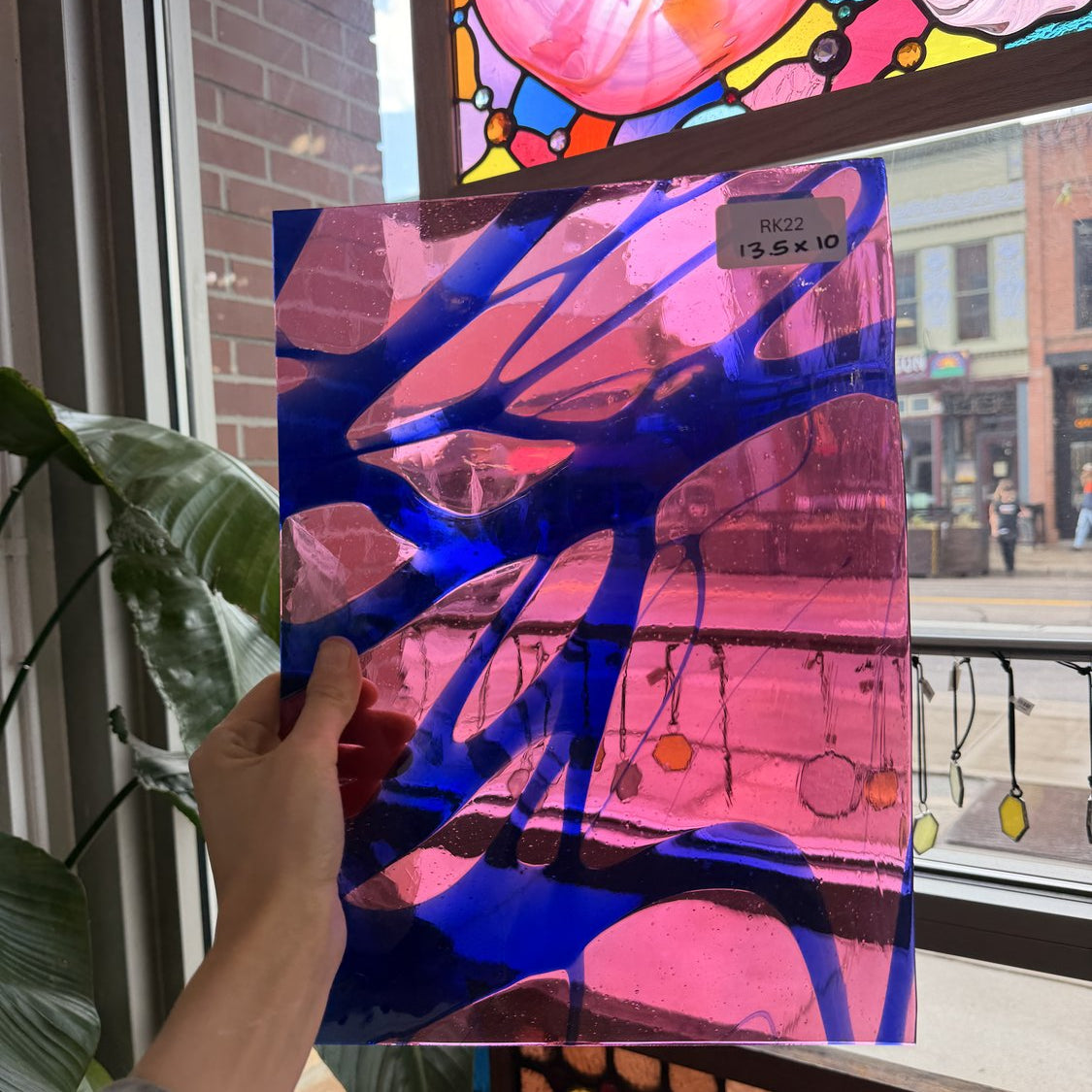 Vintage Pink Blue on Clear Lamberts Flash Glass Sheet Glass Lamberts Glass