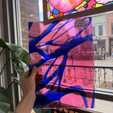 Vintage Pink Blue on Clear Lamberts Flash Glass Sheet Glass Lamberts Glass