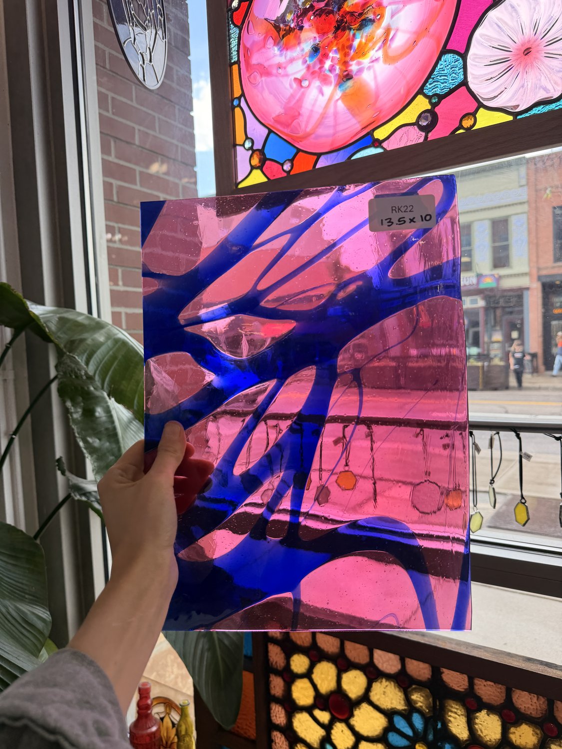 Vintage Pink Blue on Clear Lamberts Flash Glass Sheet Glass Lamberts Glass