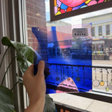 Vintage Pink Blue on Clear Lamberts Flash Glass Sheet Glass Lamberts Glass