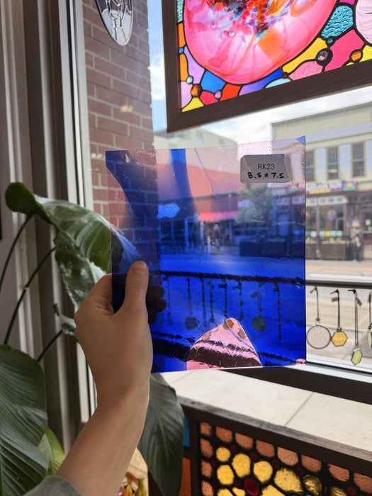 Vintage Pink Blue on Clear Lamberts Flash Glass Sheet Glass Lamberts Glass