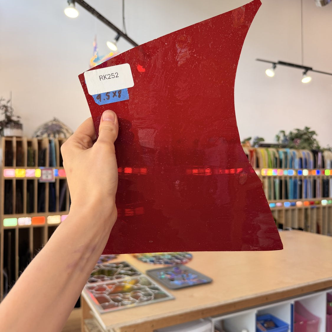 Dark Red Opaline Flash (on clear) Mouthblown Sheet Glass