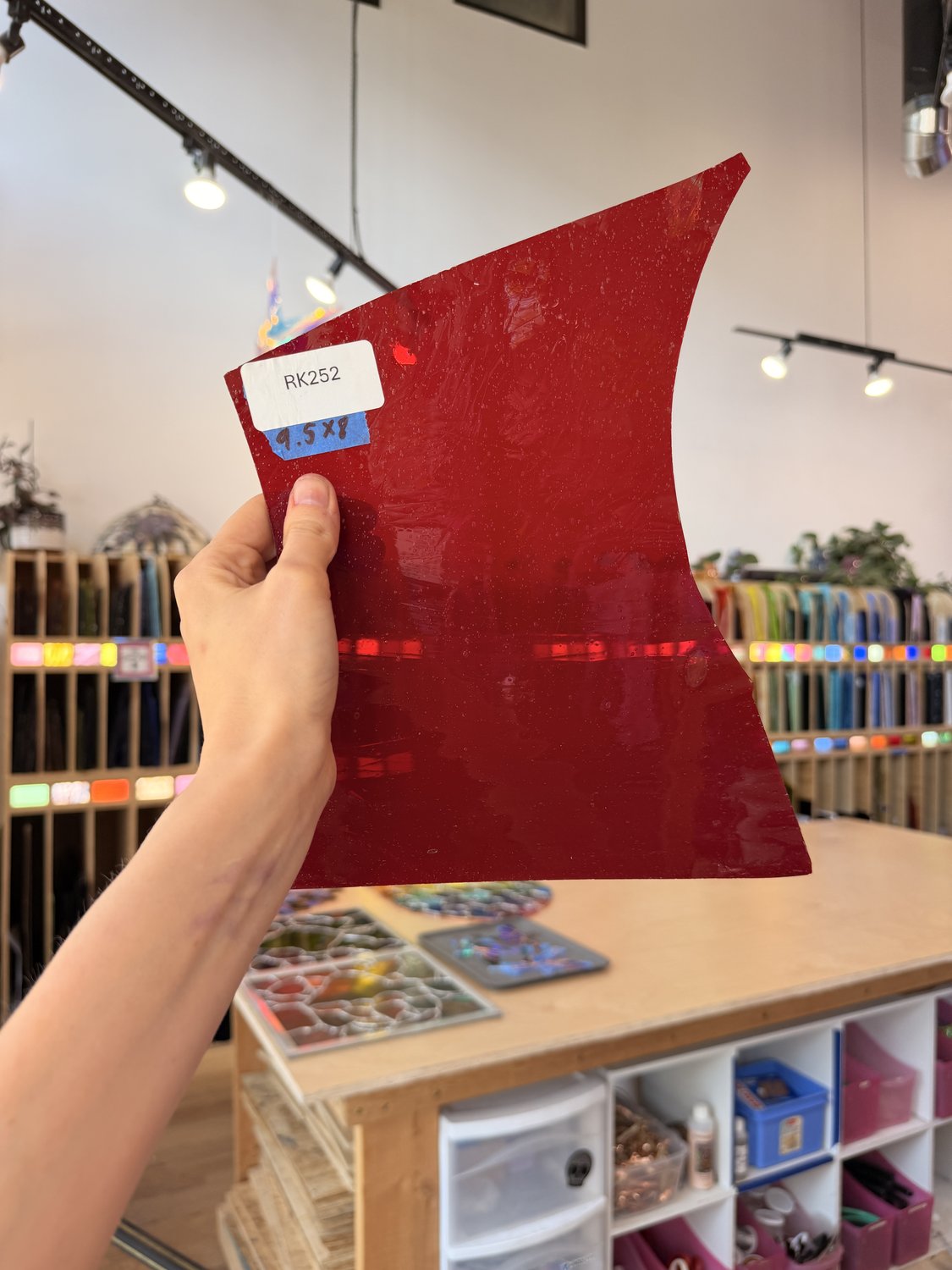Dark Red Opaline Flash (on clear) Mouthblown Sheet Glass