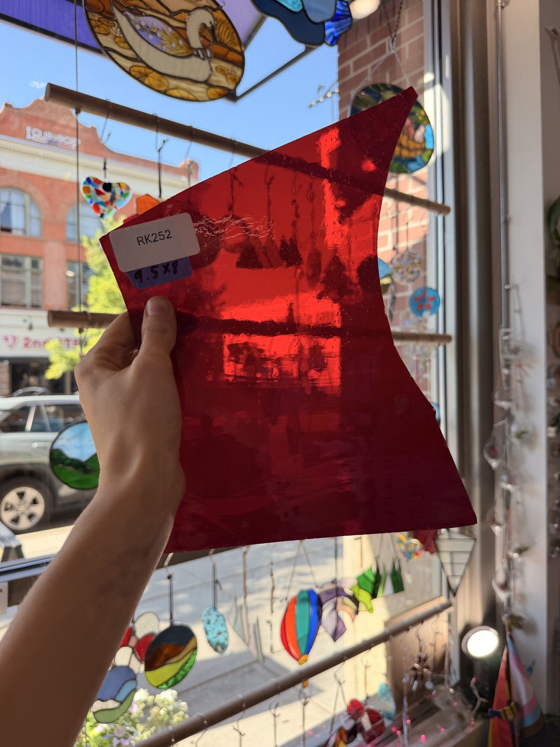 Dark Red Opaline Flash (on clear) Mouthblown Sheet Glass