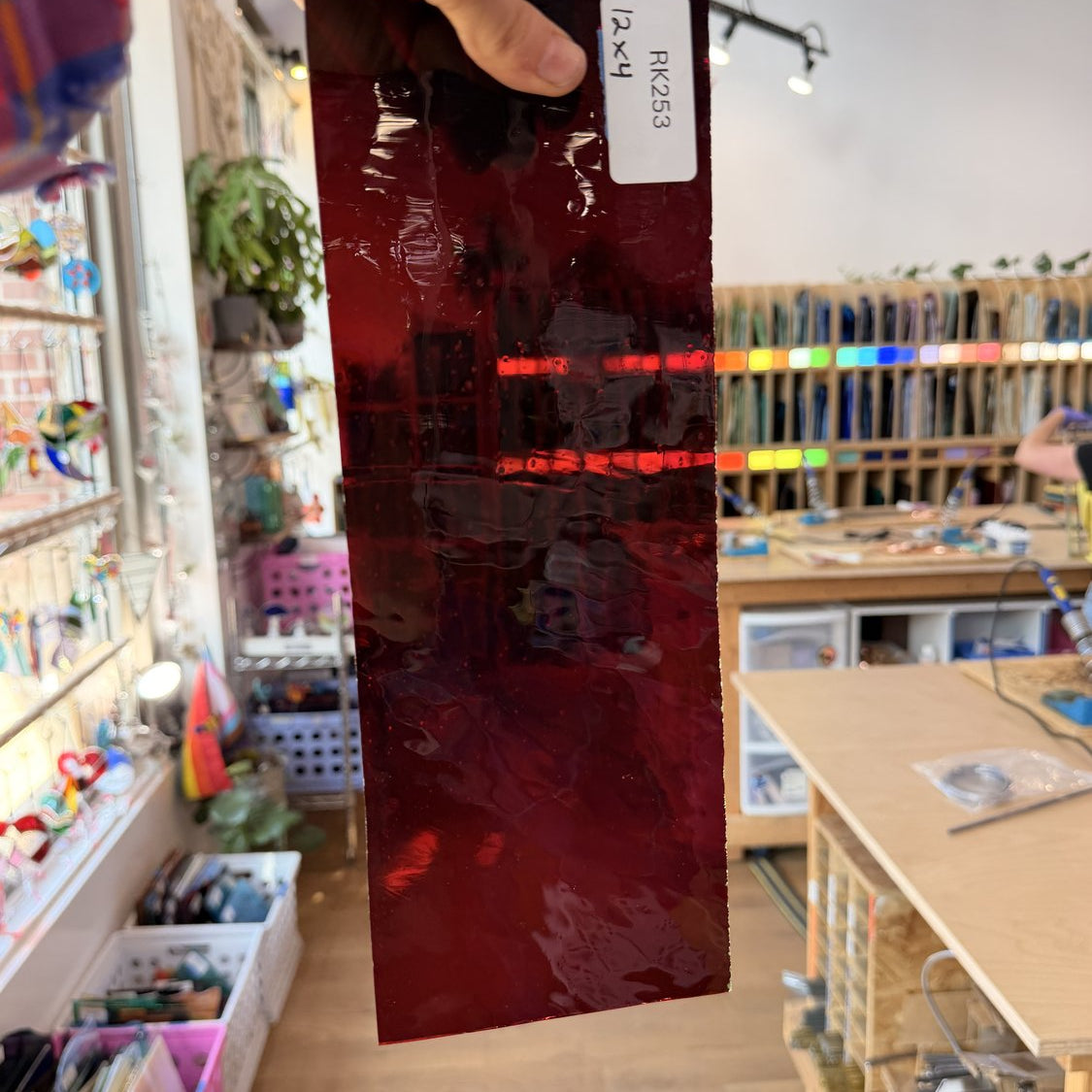 Dark Cherry Mouthblown Sheet Glass (Flash Glass on Clear)