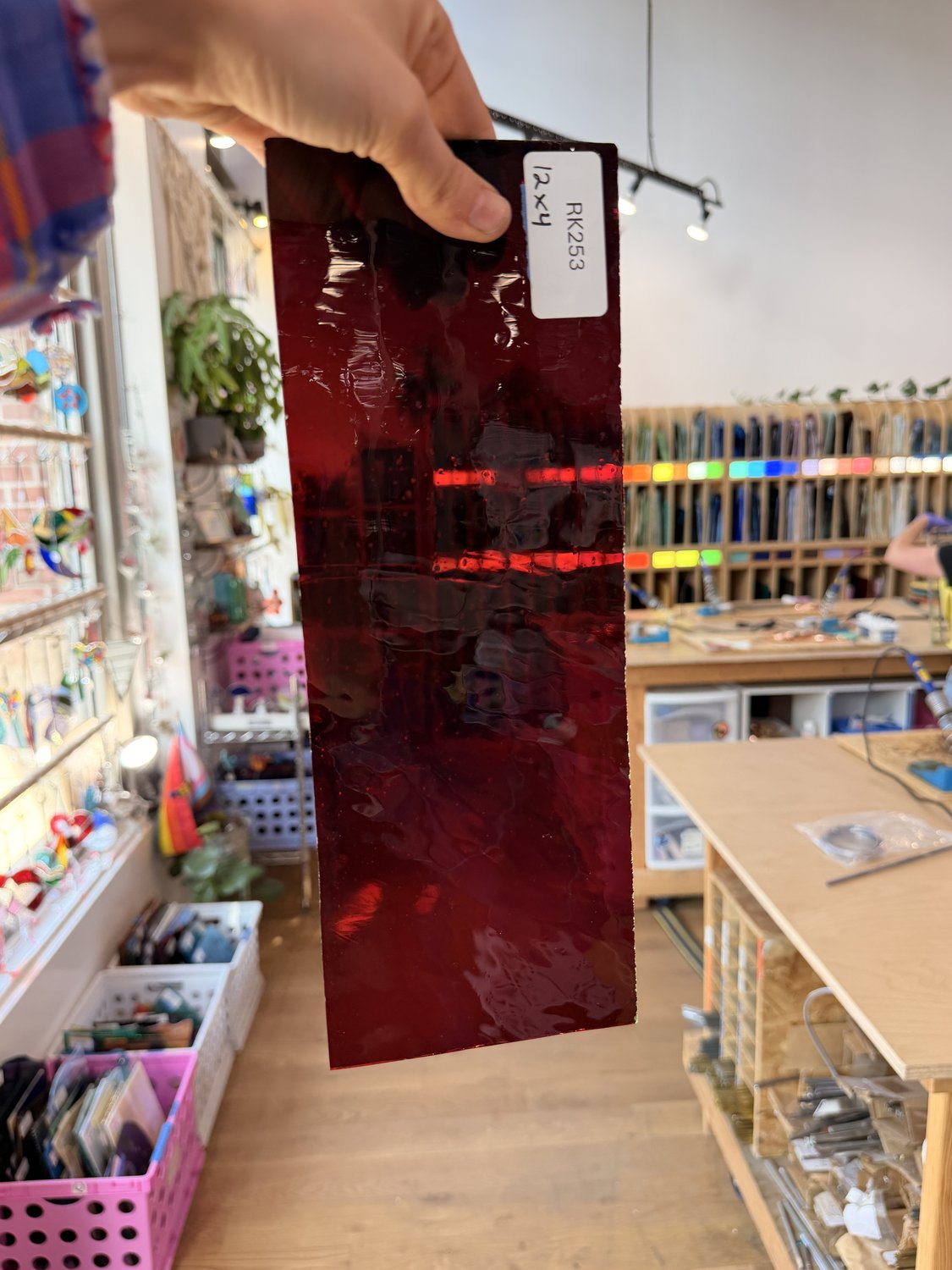Dark Cherry Mouthblown Sheet Glass (Flash Glass on Clear)