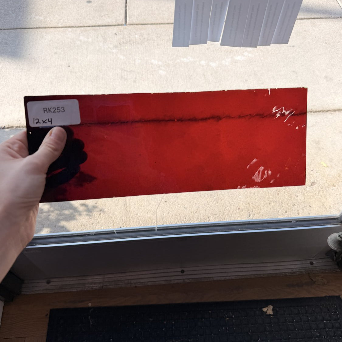 Dark Cherry Mouthblown Sheet Glass (Flash Glass on Clear)