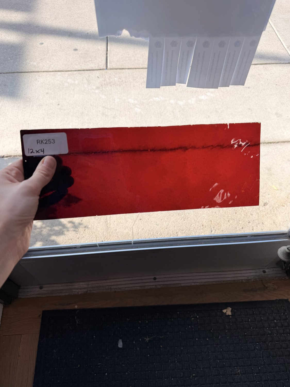 Dark Cherry Mouthblown Sheet Glass (Flash Glass on Clear)
