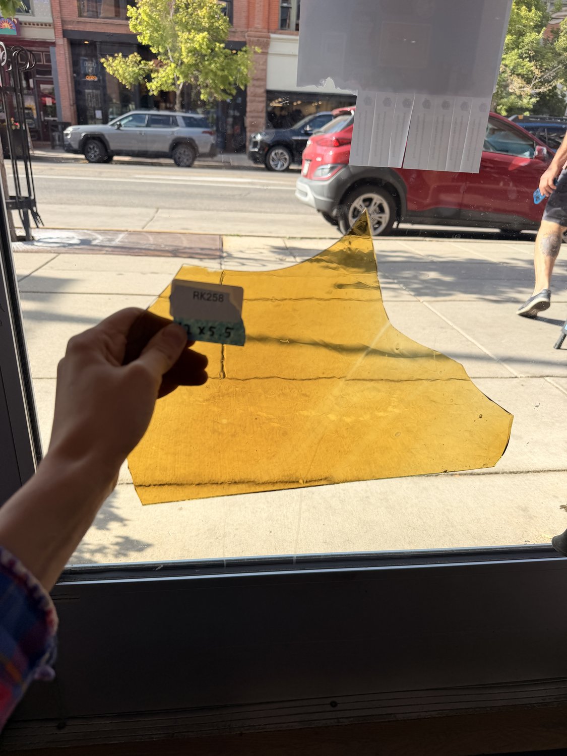 Yellow Brown Wispy Mouthblown Flash (on clear) Sheet Glass