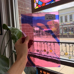 Vintage Pink Blue on Clear Lamberts Flash Glass Sheet Glass Lamberts Glass