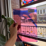 Vintage Pink Blue on Clear Lamberts Flash Glass Sheet Glass Lamberts Glass