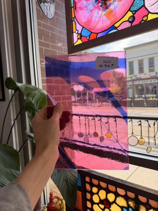 Vintage Pink Blue on Clear Lamberts Flash Glass Sheet Glass Lamberts Glass