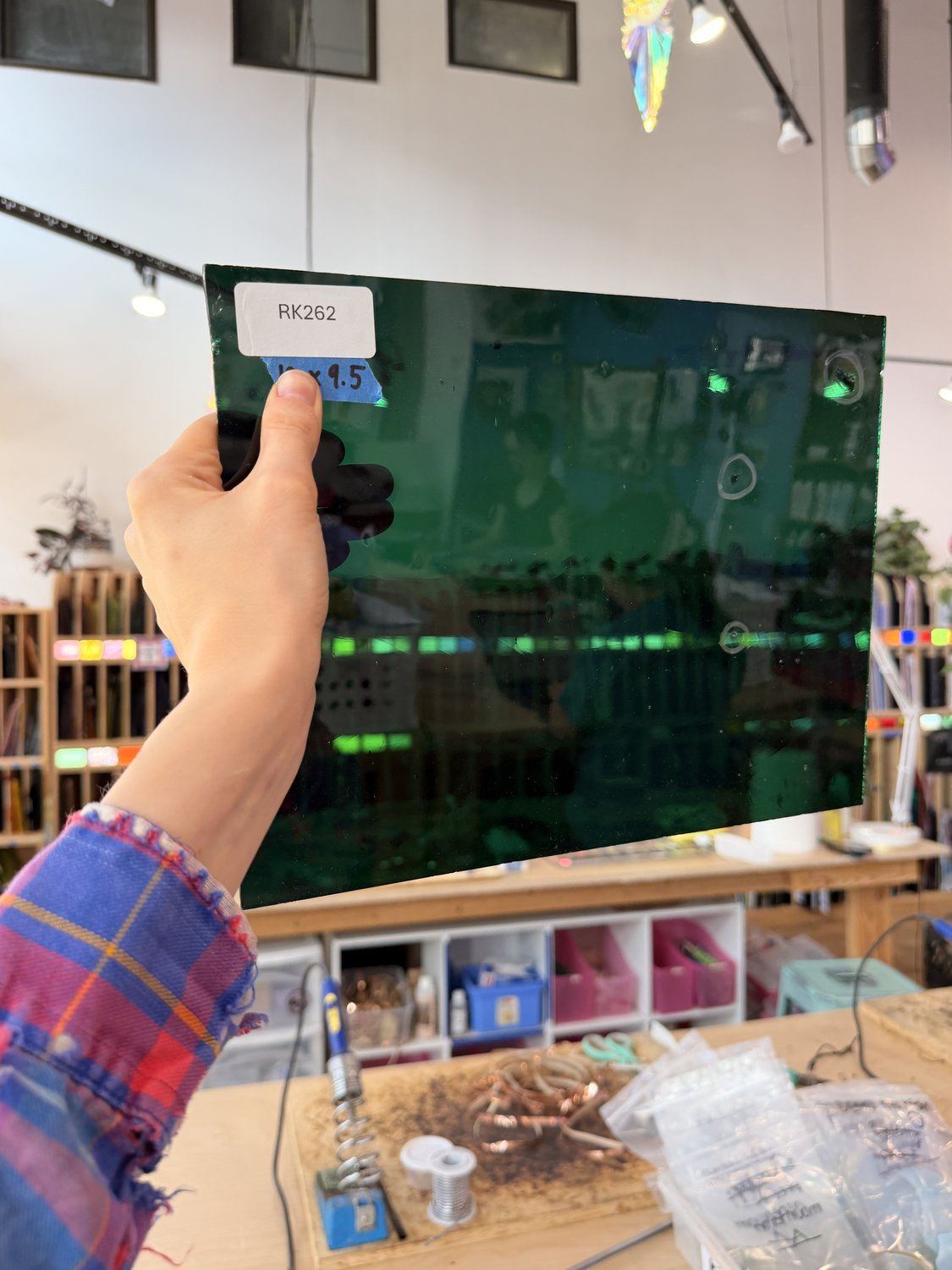 Green Blue Transparent Mouthblown Sheet Glass (blemishes)