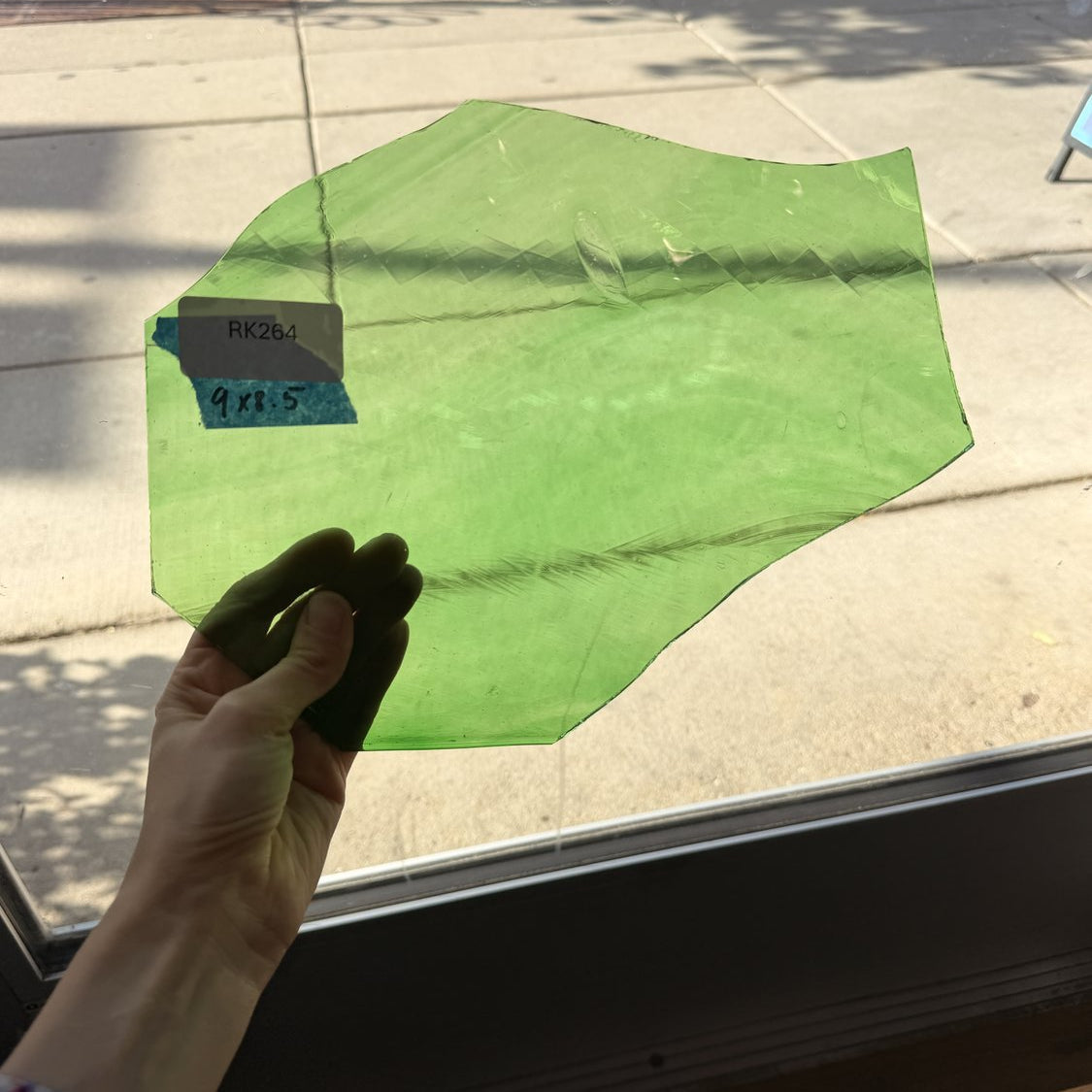 Green Wispy Transparent Mouthblown Flash (on clear) Sheet Glass