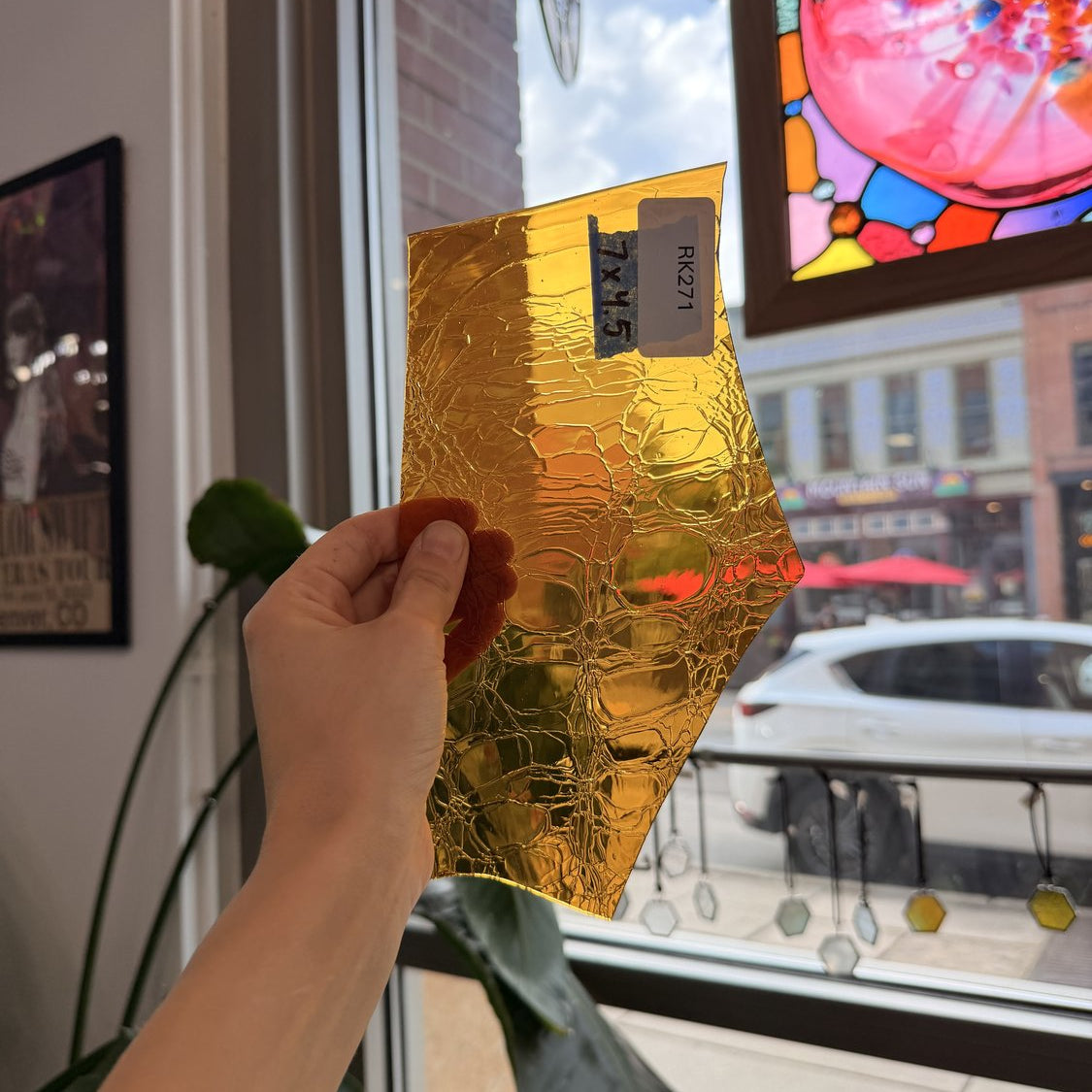 Medium Amber Mouthblown Crackle Sheet Glass Mouth Blown Glass