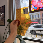 Medium Amber Mouthblown Crackle Sheet Glass Mouth Blown Glass