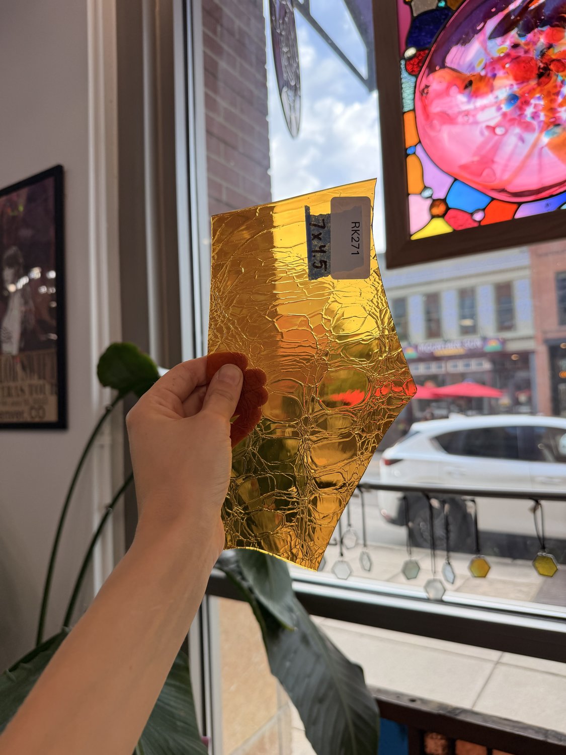 Medium Amber Mouthblown Crackle Sheet Glass Mouth Blown Glass