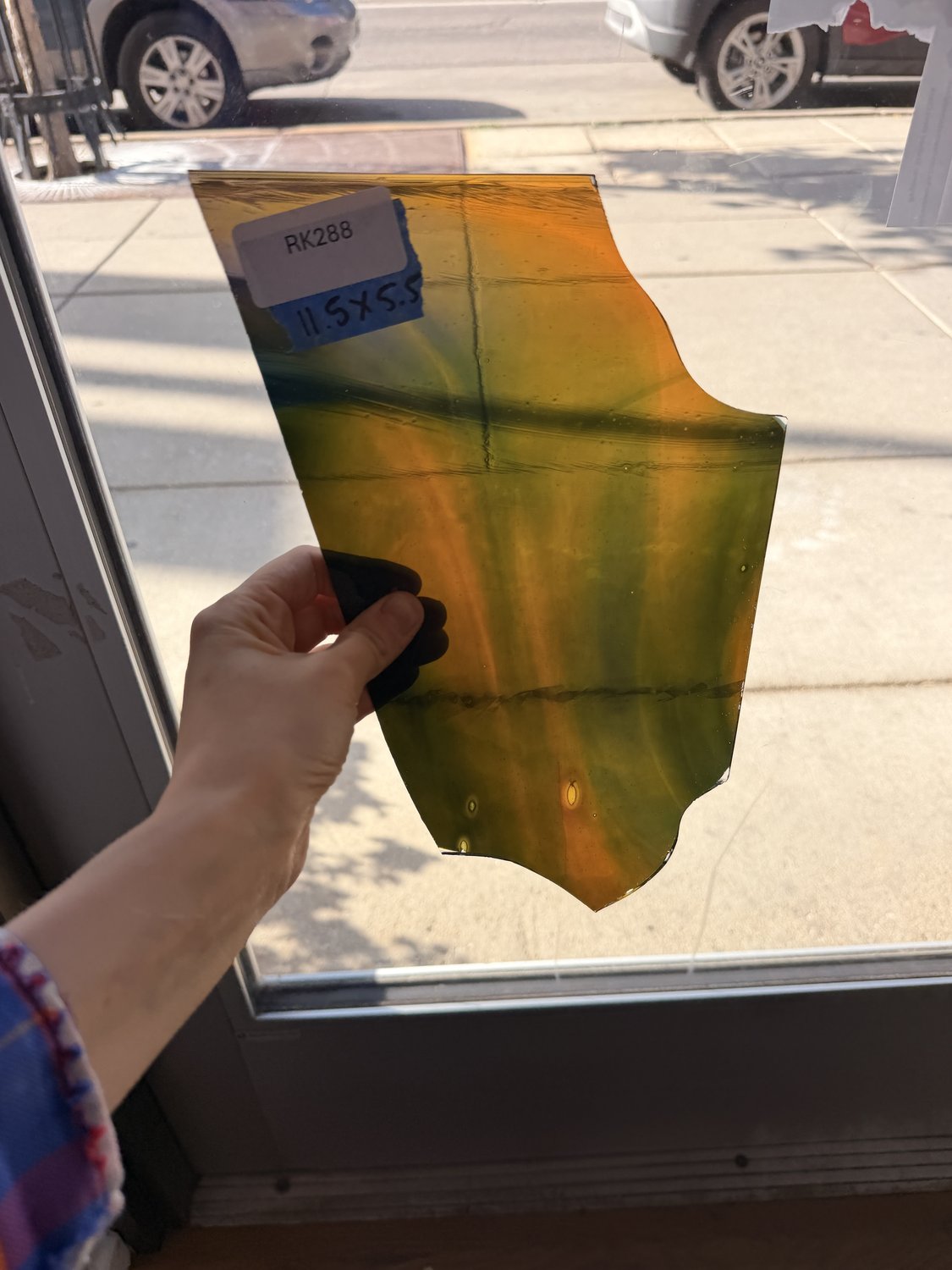 Dark Rainbow Mouthblown Lamberts Flash (on clear) Sheet Glass