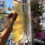 Vintage Yellow Amber Hammered Transparent Textured Sheet Glass