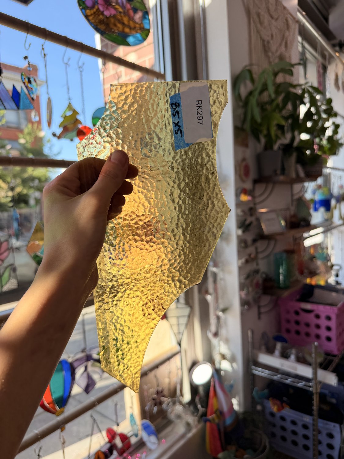 Vintage Yellow Amber Hammered Transparent Textured Sheet Glass
