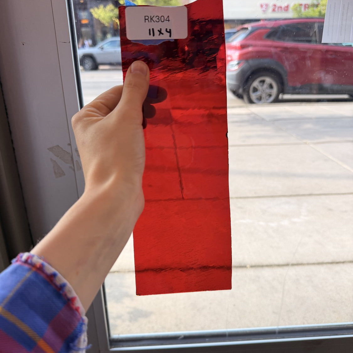 Red Transparent Mouthblown Seedy Sheet Glass