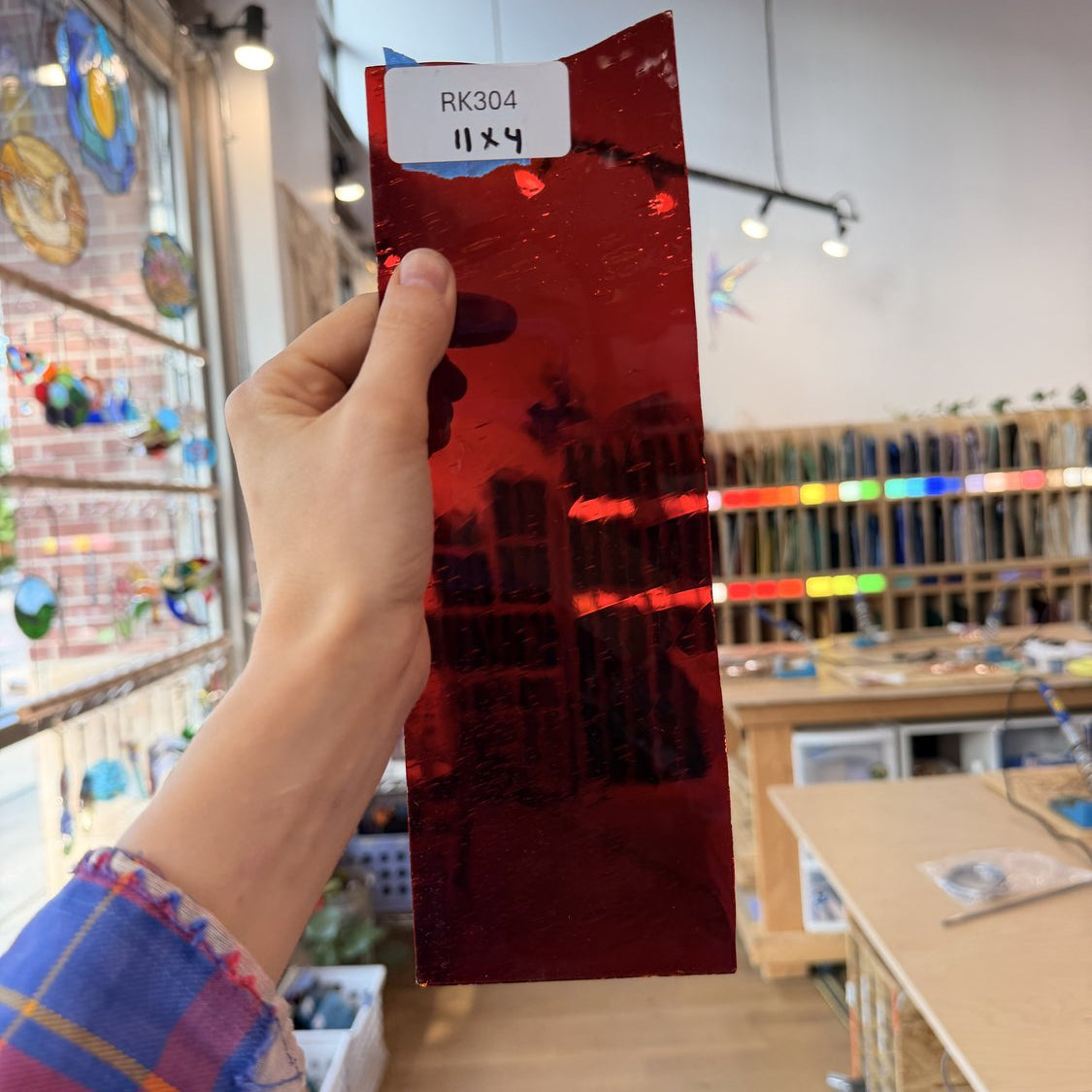 Red Transparent Mouthblown Seedy Sheet Glass