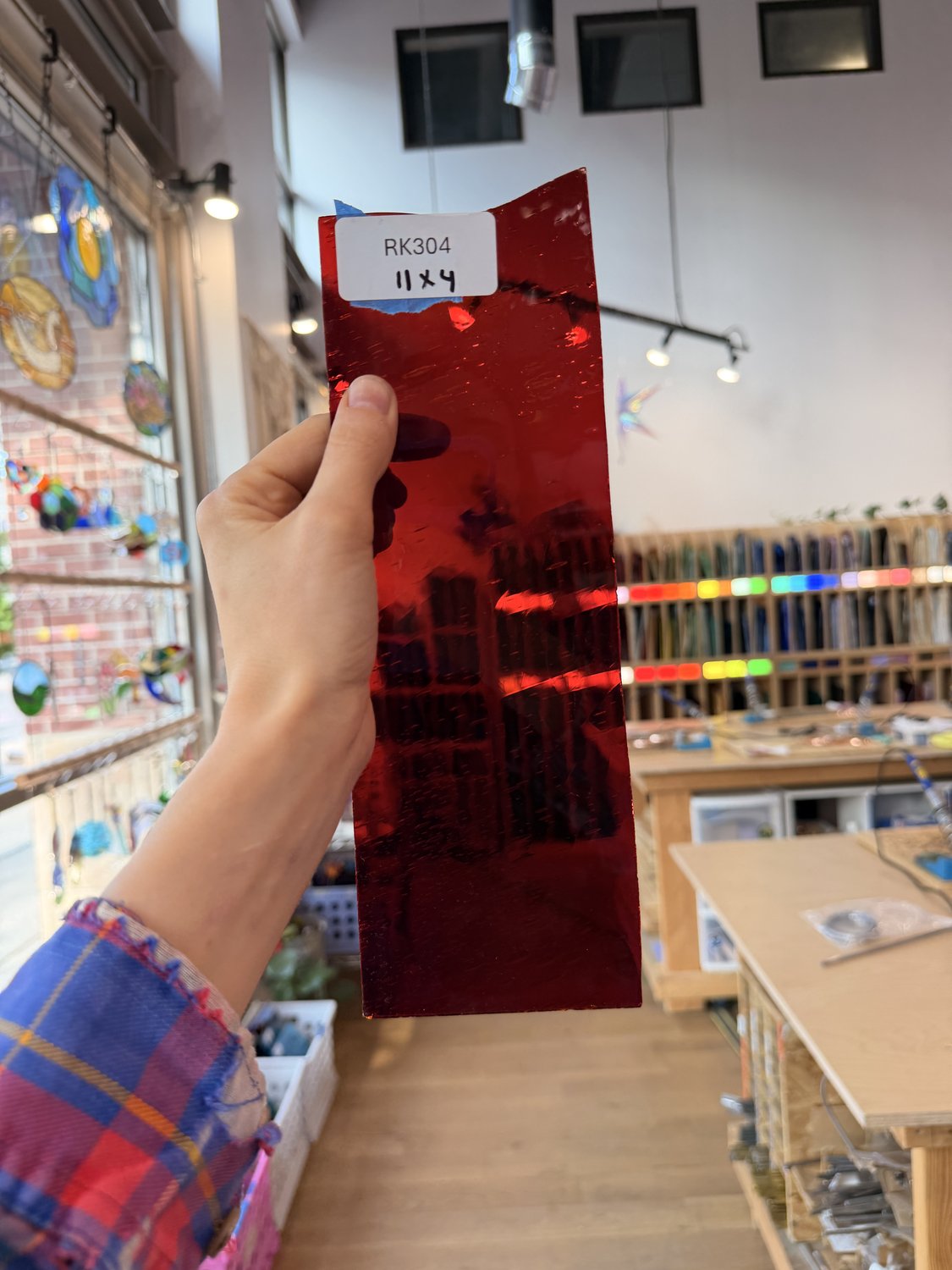 Red Transparent Mouthblown Seedy Sheet Glass