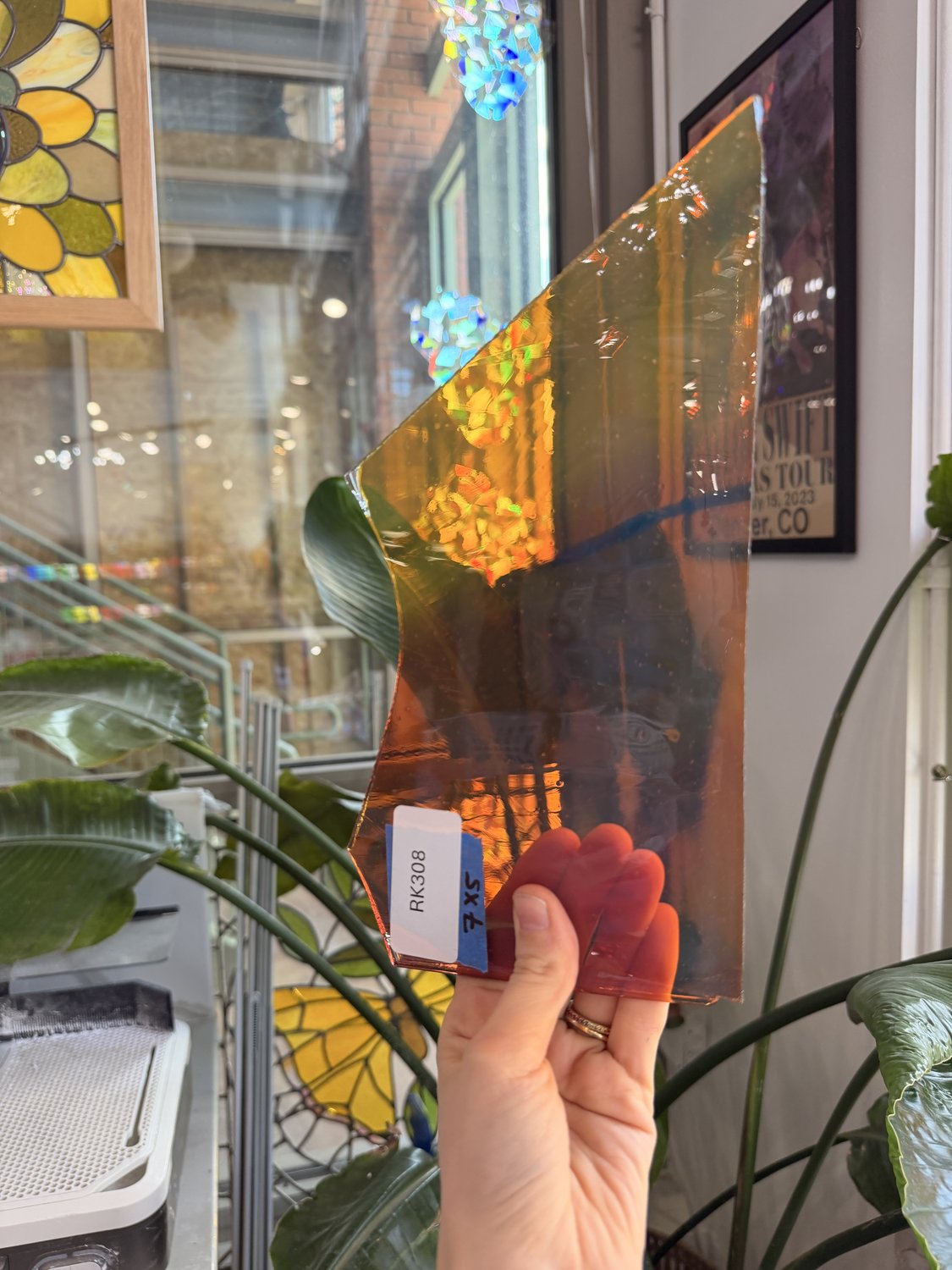 Orange Amber Silver Color Changing Flash (on clear) Mouthblown Sheet Glass