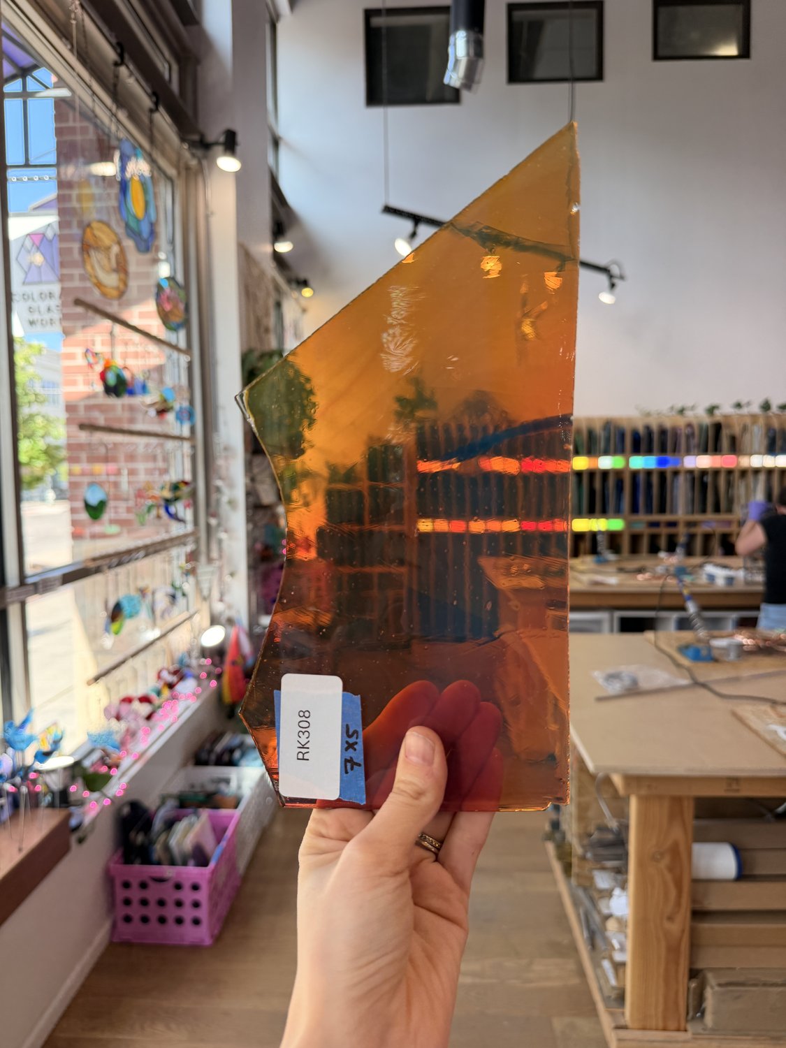 Orange Amber Silver Color Changing Flash (on clear) Mouthblown Sheet Glass