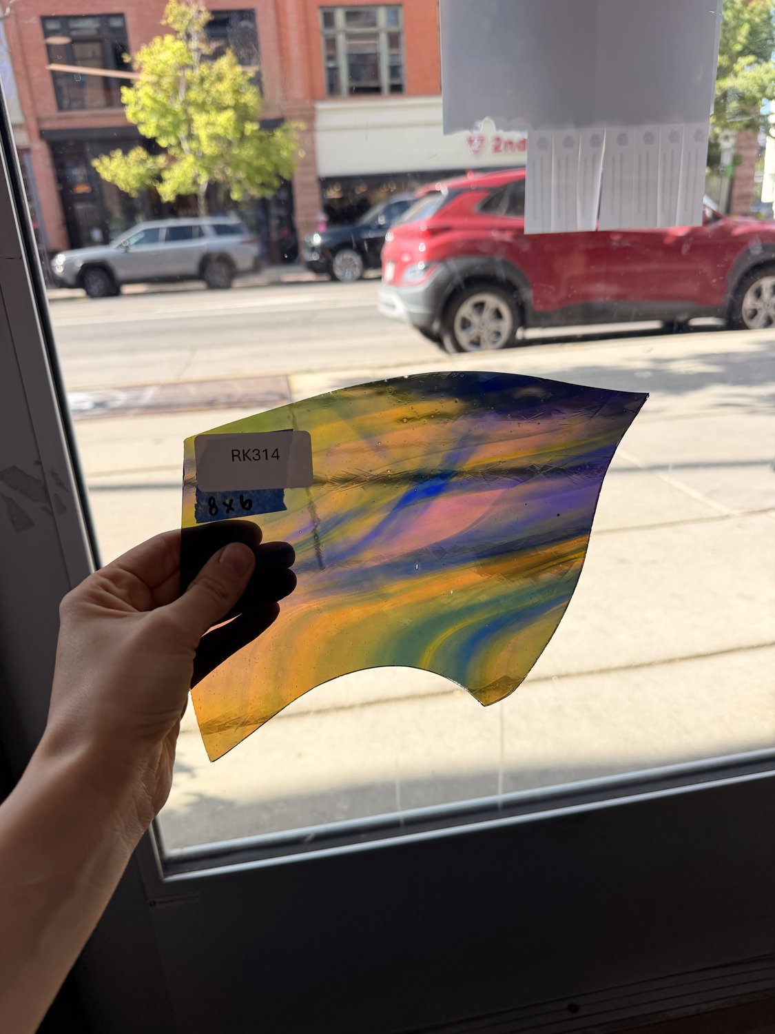 Rainbow Mouthblown Flash (on clear) Vintage Lamberts Sheet Glass