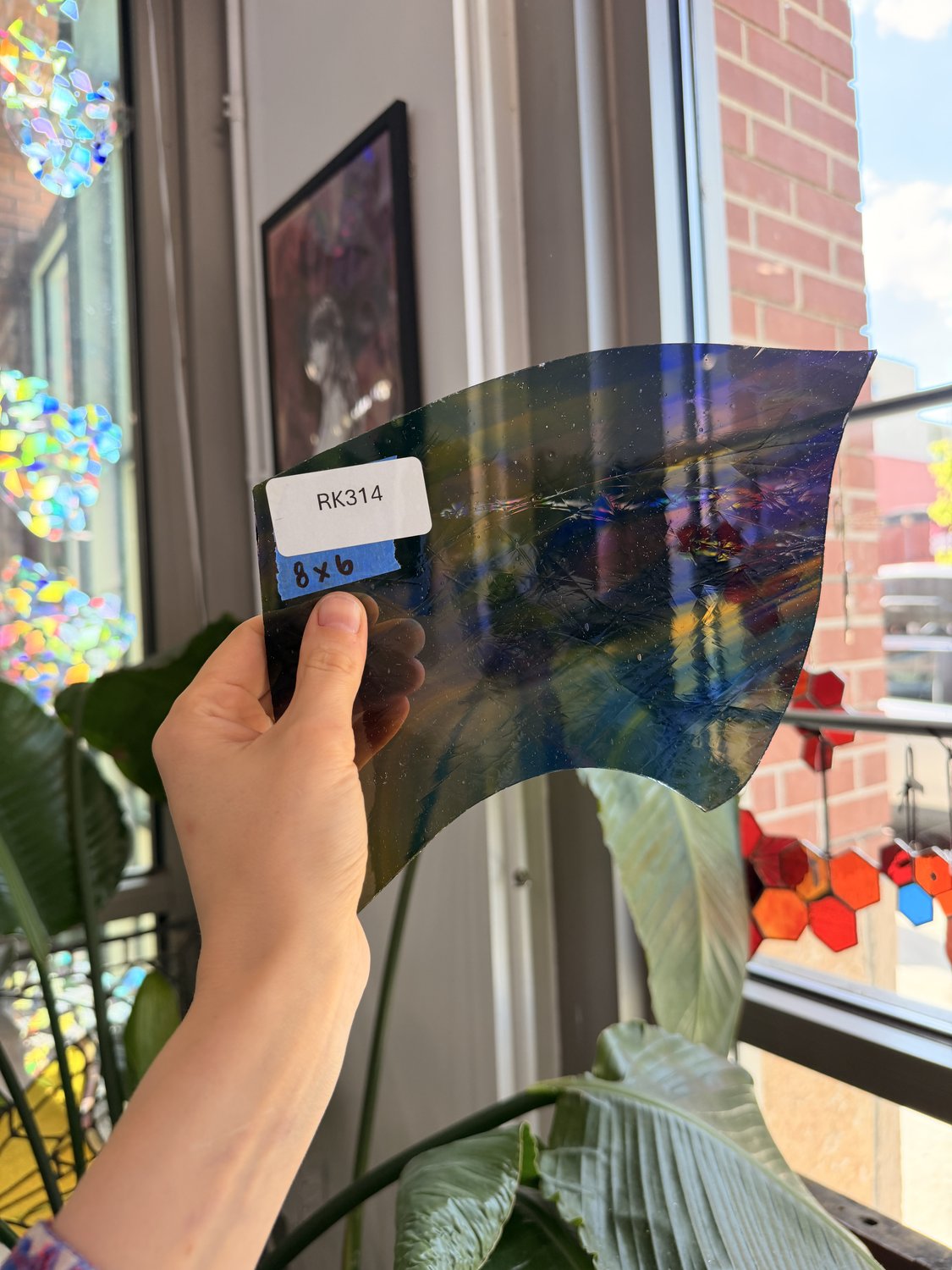 Rainbow Mouthblown Flash (on clear) Vintage Lamberts Sheet Glass