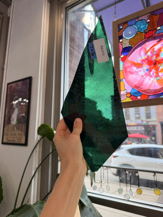 Dark Teal Seedy Mouthblown Sheet Glass Mouth Blown Glass
