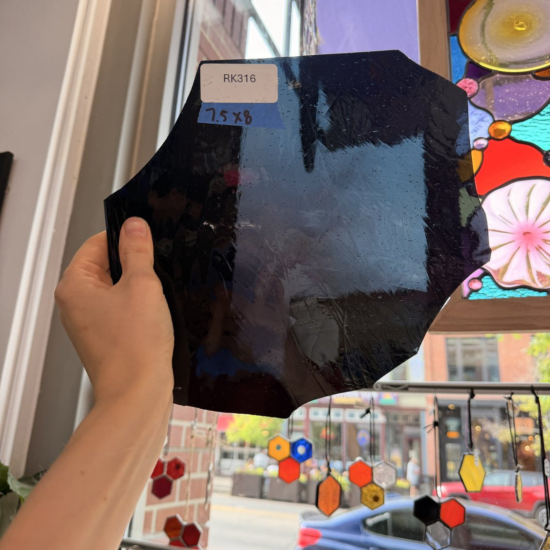 Dark Steel Blue Mouth Blown Sheet Glass