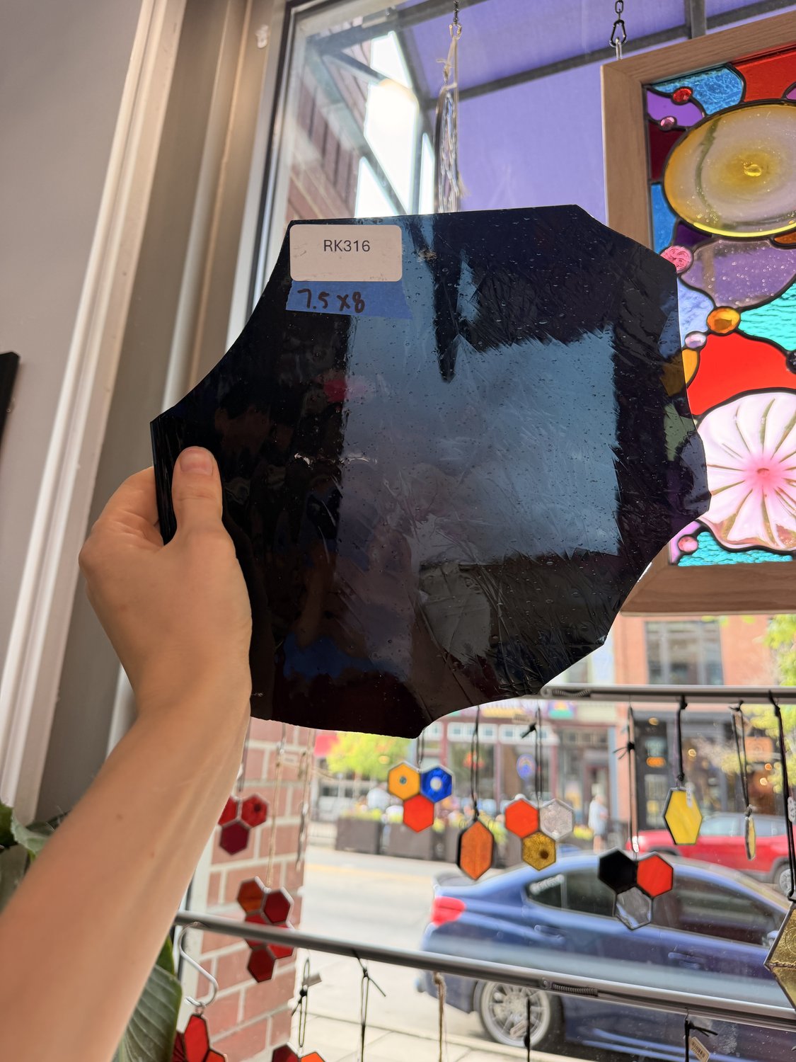 Dark Steel Blue Mouth Blown Sheet Glass