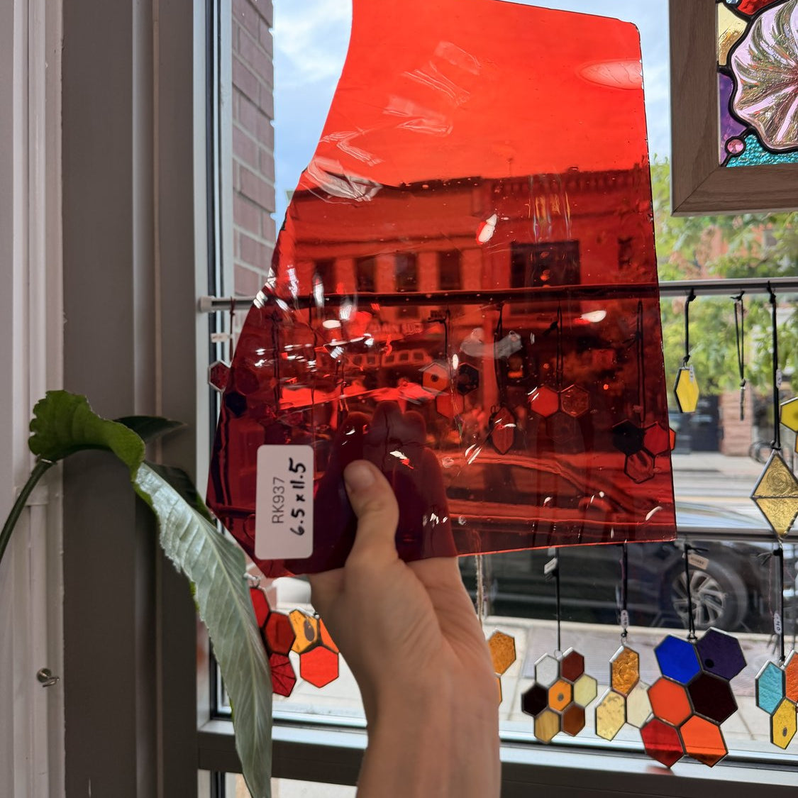 Red Reamy Mouth Blown Sheet Glass Flash (on clear)