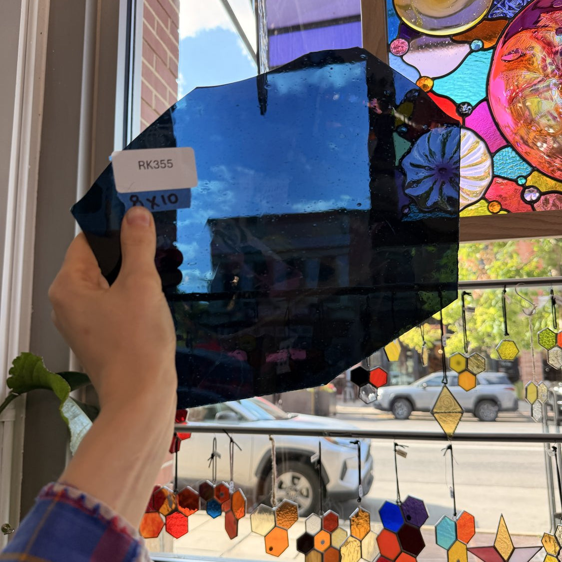 Dark Blue Seedy Mouthblown Sheet Glass