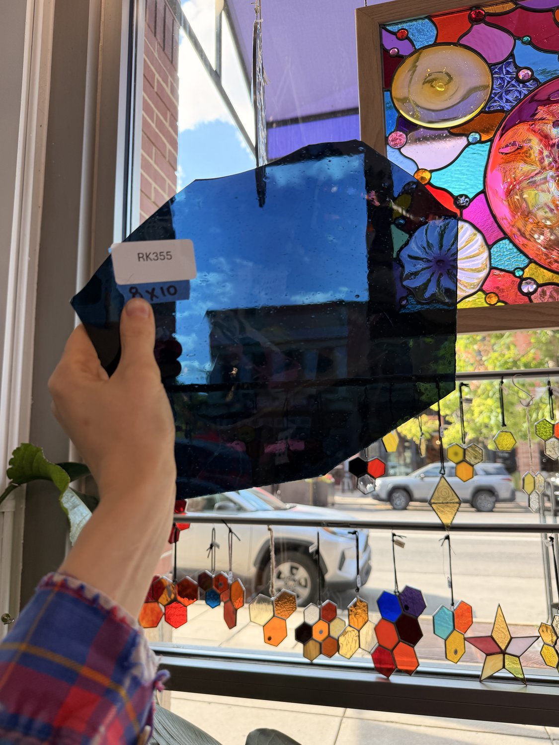 Dark Blue Seedy Mouthblown Sheet Glass