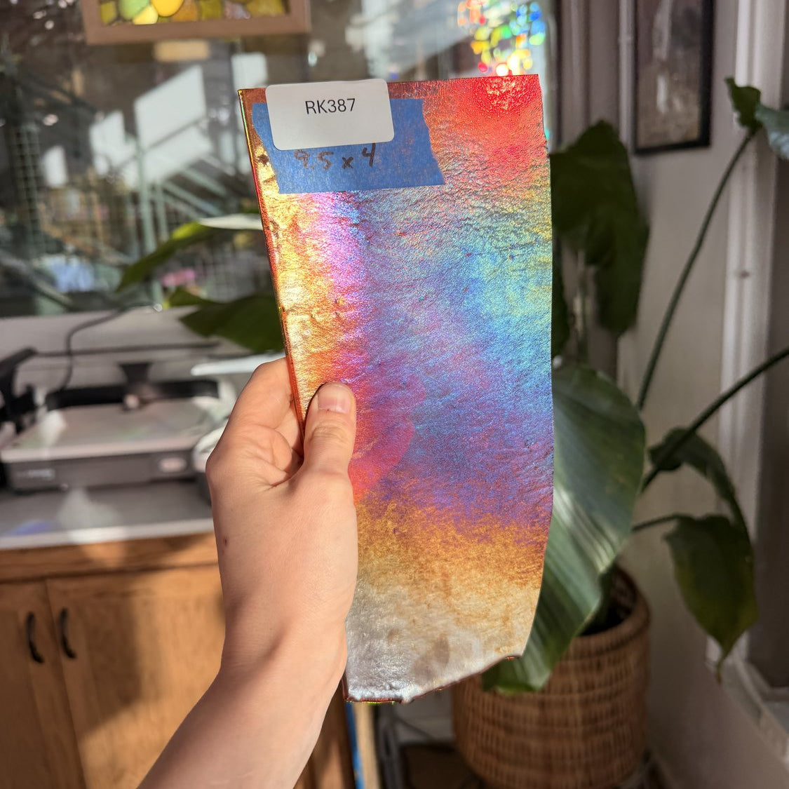 Pre-Struck Coral Iridescent Bullseye 90 COE Fusible Sheet Glass Bullseye Glass