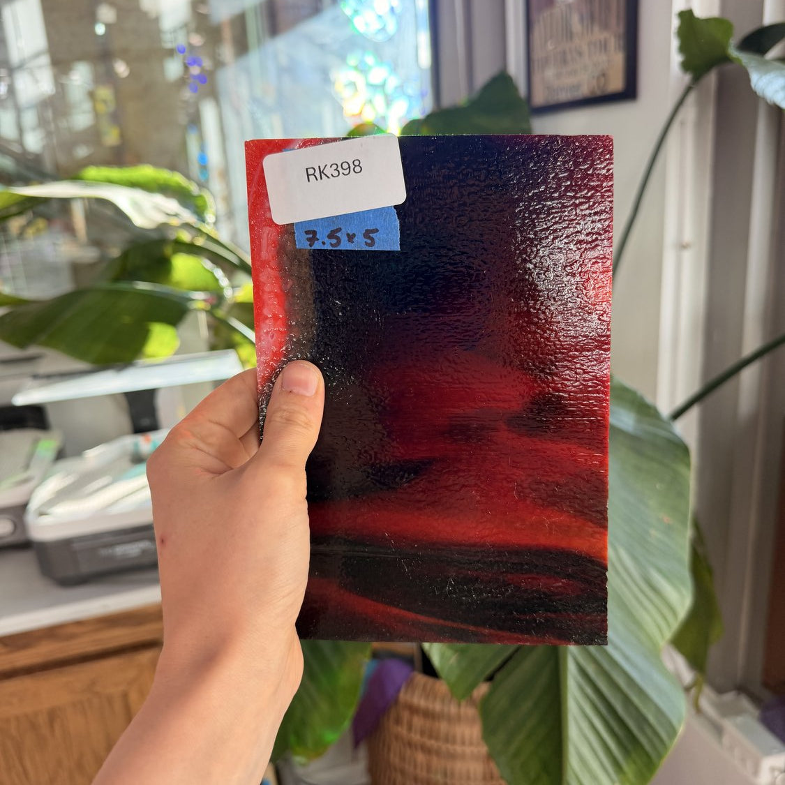 Vintage Red Black Opal Uroboros Fusible Sheet Glass Uroboros Glass RK398 (7.5x5in)