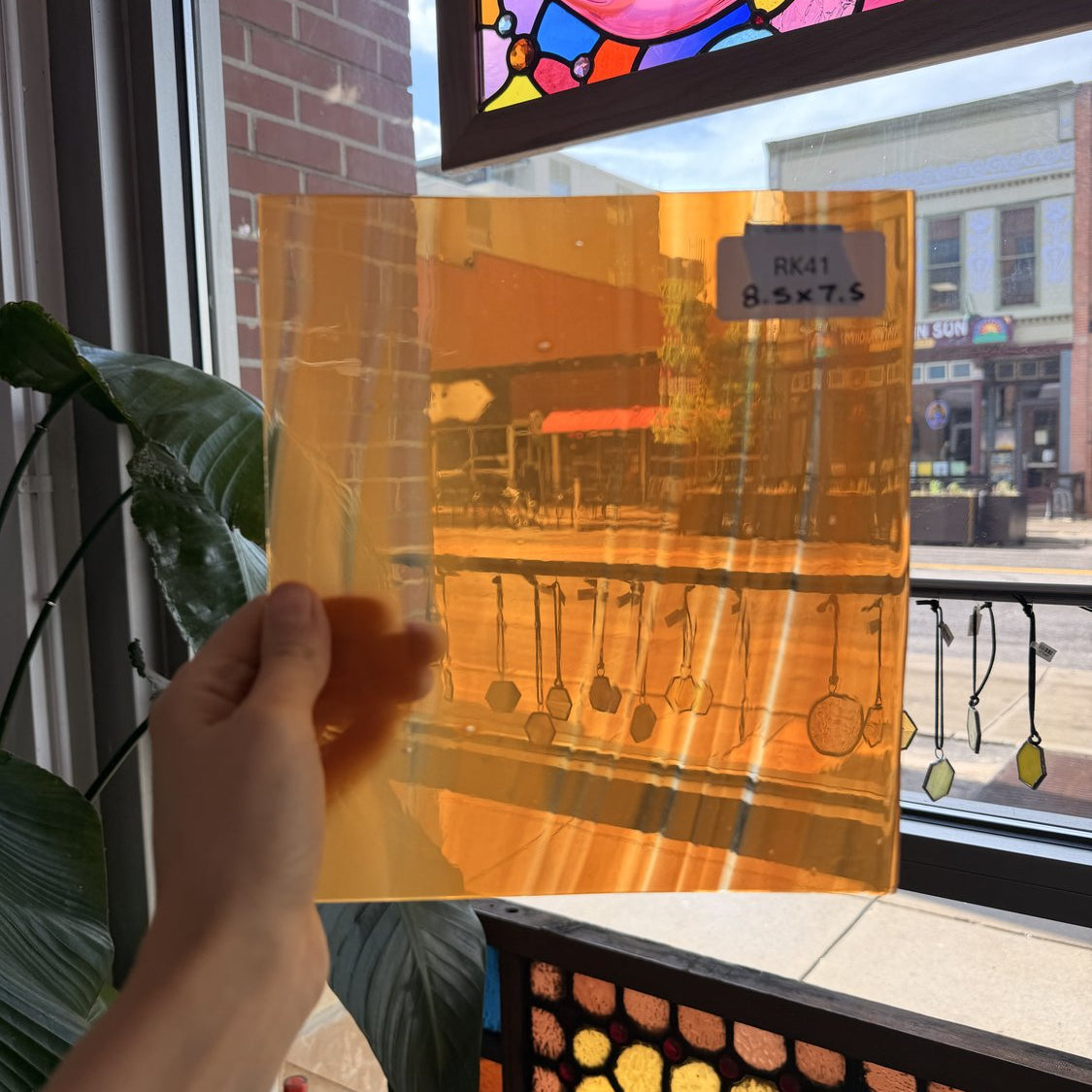 Orange on Clear Lamberts Flash Glass Sheet Glass Lamberts Glass 8.5x7.5in (LA-66546733)