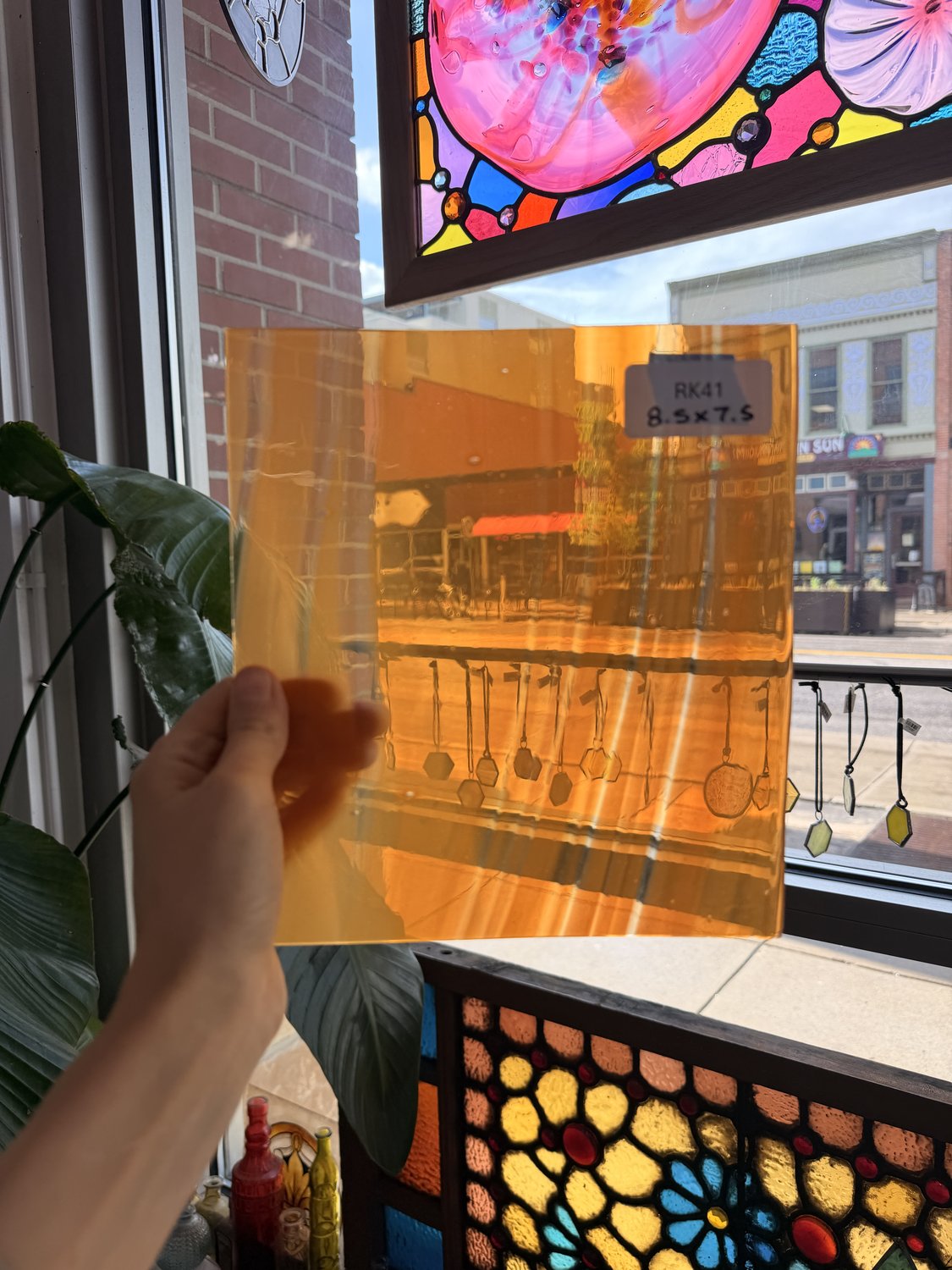 Orange on Clear Lamberts Flash Glass Sheet Glass Lamberts Glass 8.5x7.5in (LA-66546733)