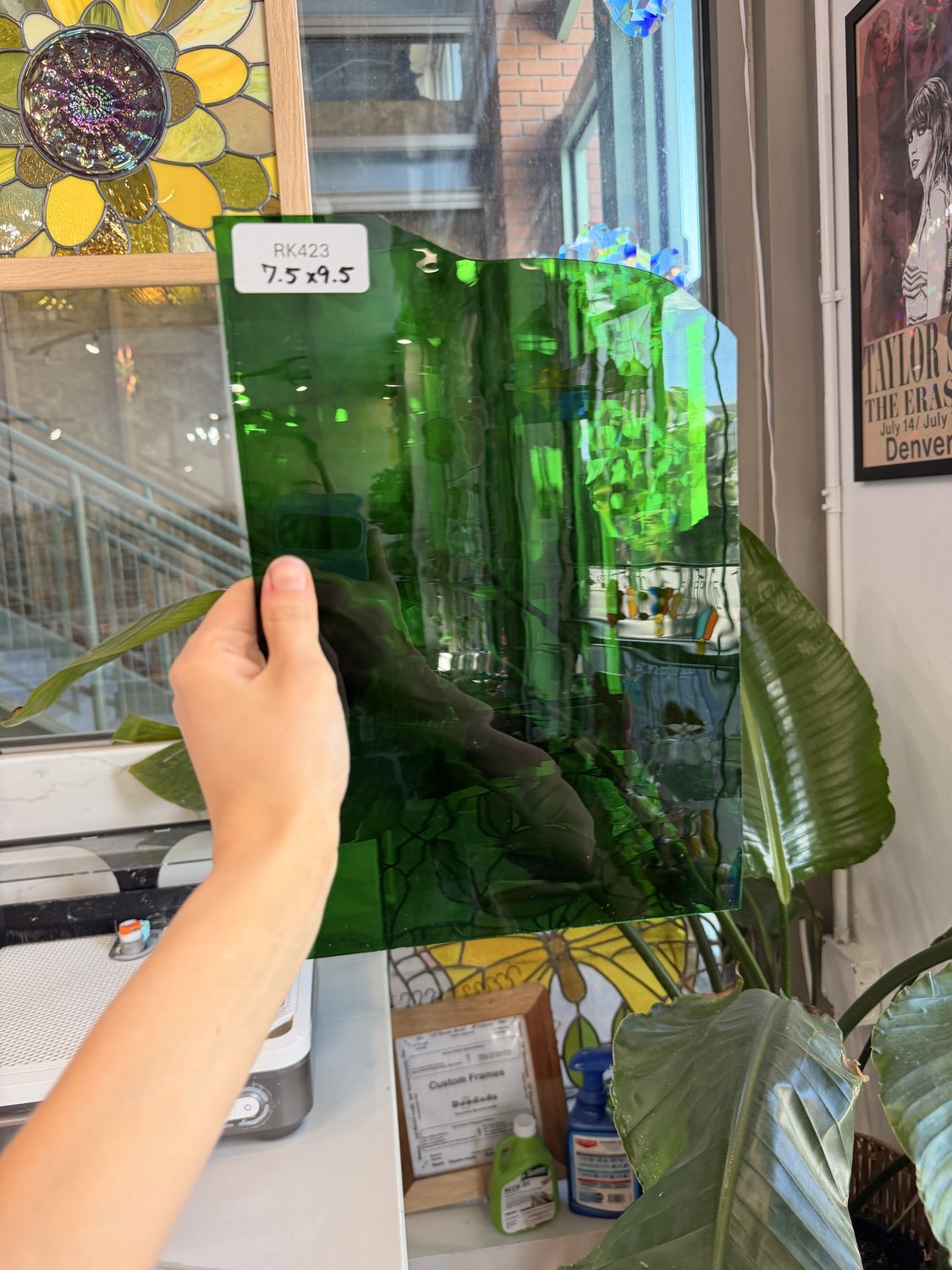 Medum Green Mouthblown Sheet Glass Mouth Blown Glass