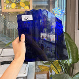 Dark Blue on Clear Flashed Mouth Blown Transparent