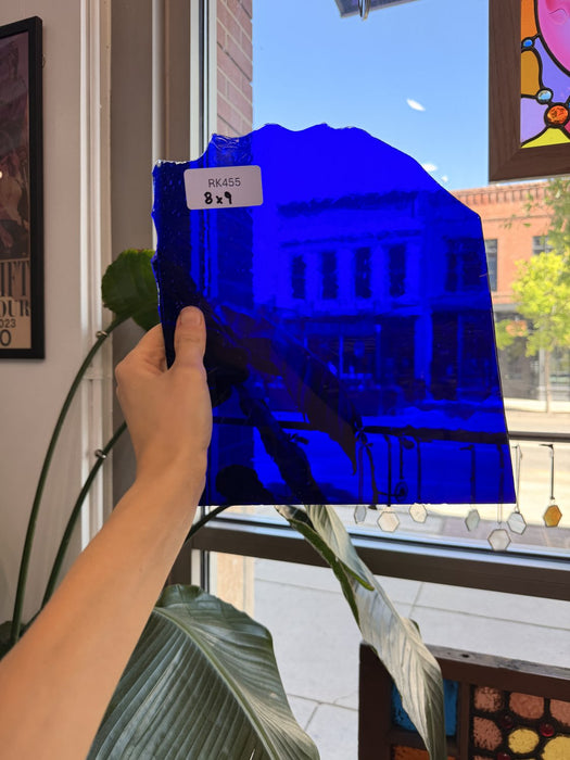 Dark Blue on Clear Flashed Mouth Blown Transparent Sheet Glass Mouth Blown Glass