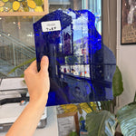 Dark Blue on Clear Mouthblown Flash Glass