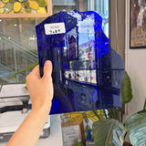 Dark Blue on Clear Mouthblown Flash Glass
