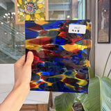 Lamberts Mouthblown S244 Blue Red and Silenium Yellow Sheet Glass Lamberts Glass RK47 (9x8in)