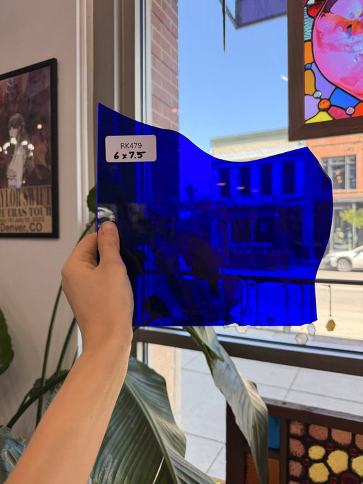 Dark Blue on Clear Flash Glass (score accounted for) Sheet Glass Colorado Glassworks